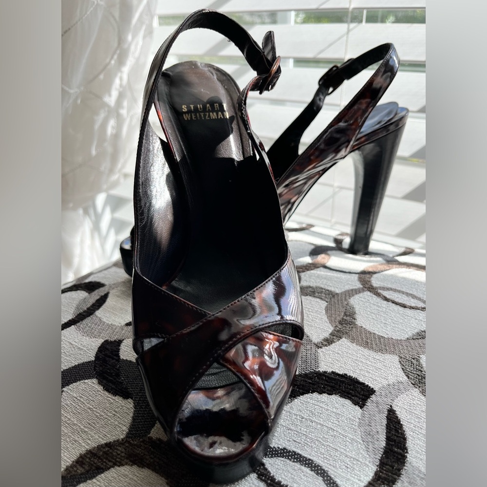 Stuart Weitzman Patent Leather Slingback Tortoise Shell Platform Heels - Size 6M